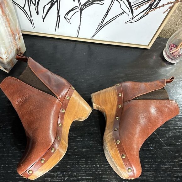 Five worlds cordani leather Chelsea boots cognac studded wood wedge 6 - Picture 5 of 8